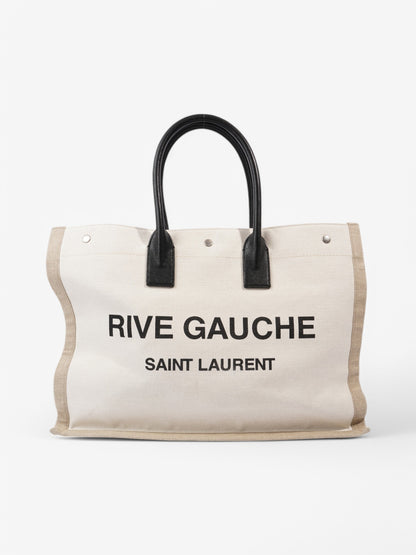 Saint Laurent Rive Gauche Tote White / Black / Greige Canvas Large