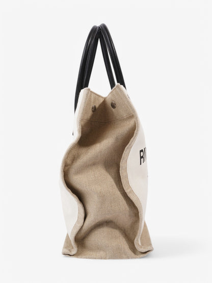 Saint Laurent Rive Gauche Tote White / Black / Greige Canvas Large