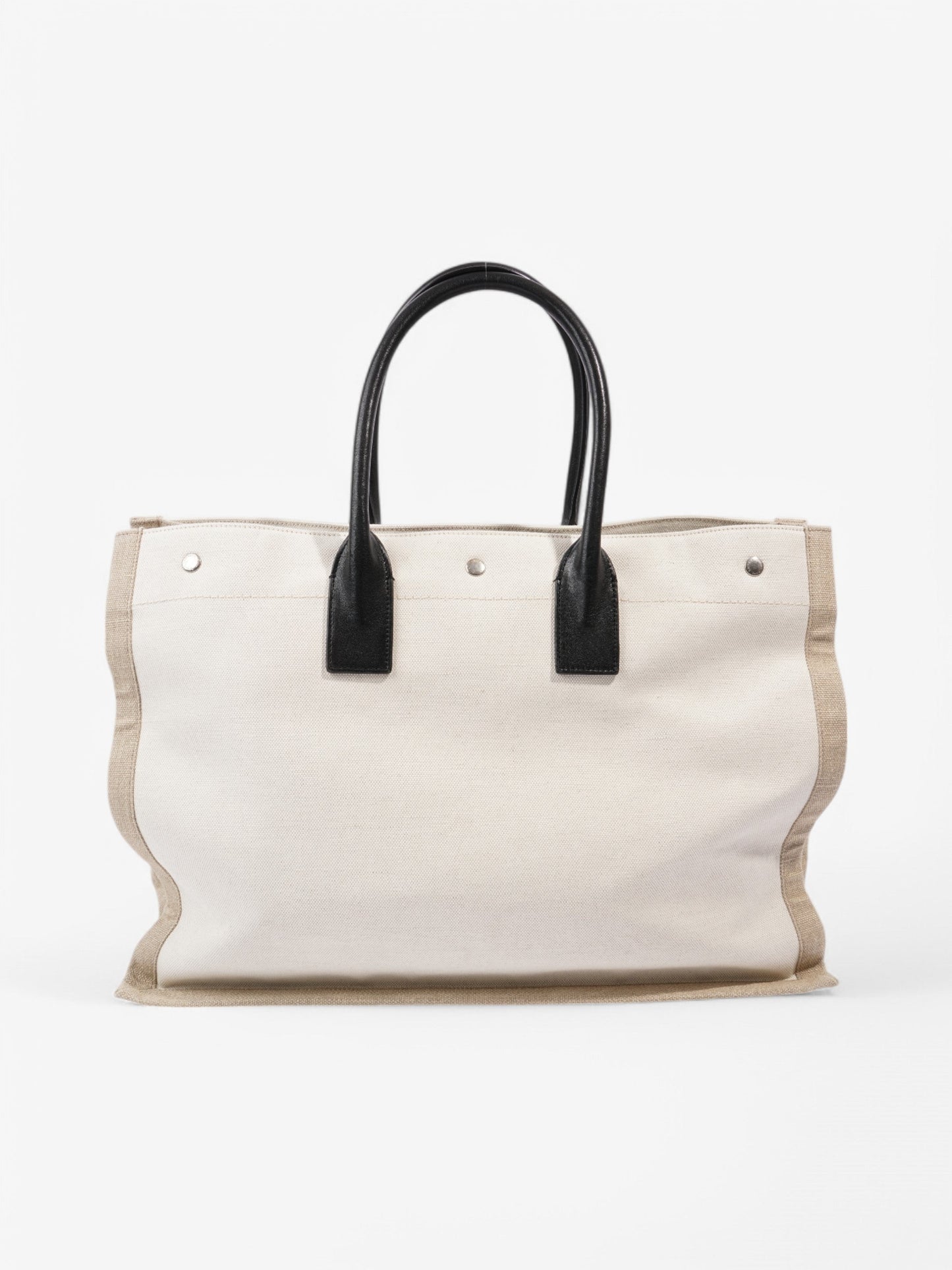 Saint Laurent Rive Gauche Tote White / Black / Greige Canvas Large
