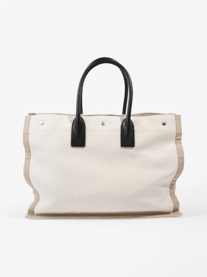Saint Laurent Rive Gauche Tote White / Black / Greige Canvas Large