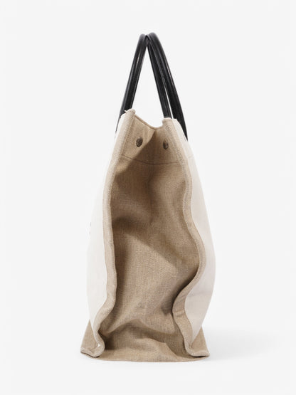 Saint Laurent Rive Gauche Tote White / Black / Greige Canvas Large