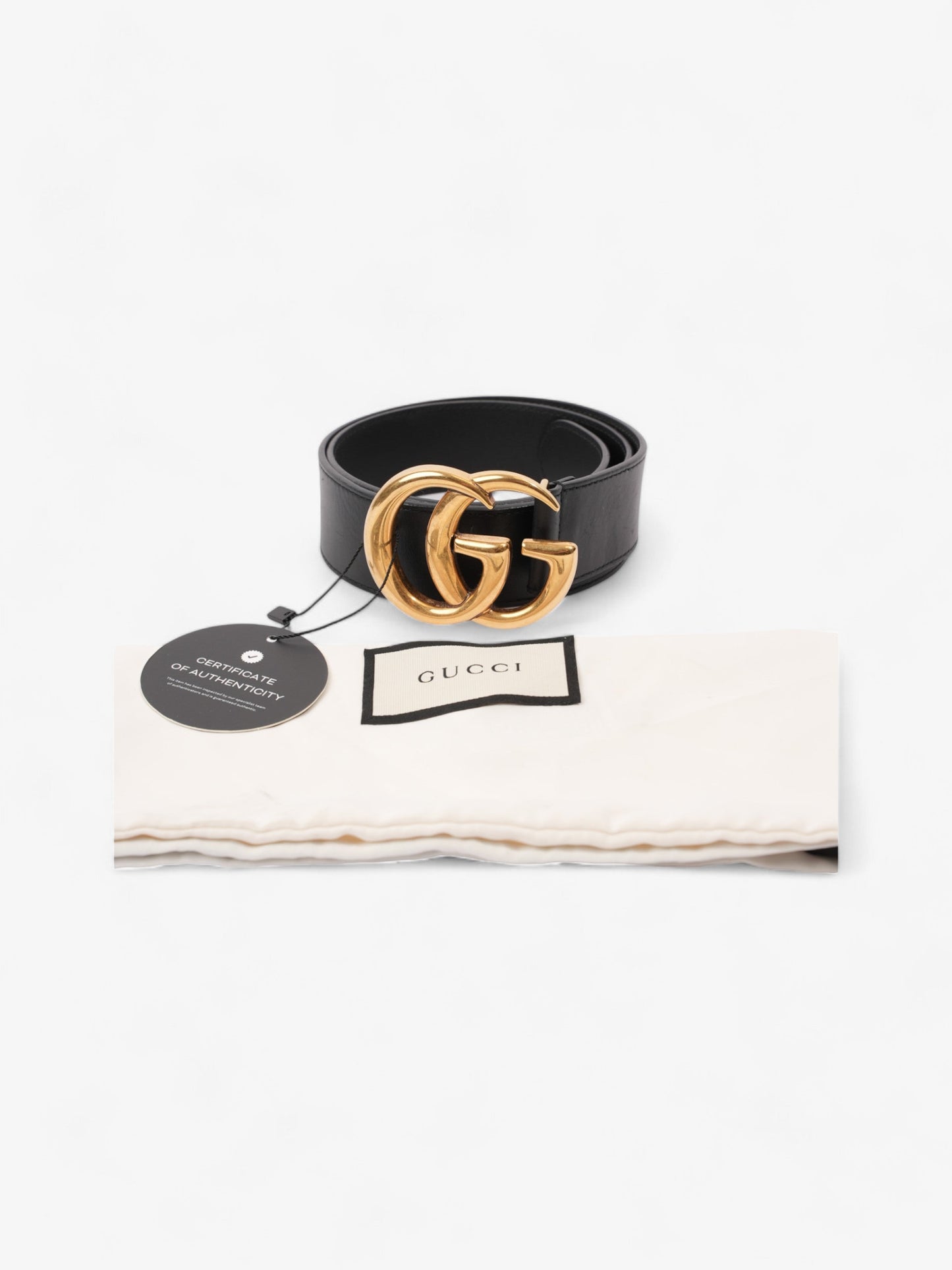 Gucci GG Marmont 2015 Re-Edition Wide Belt Black / Gold Leather 75cm / 30"