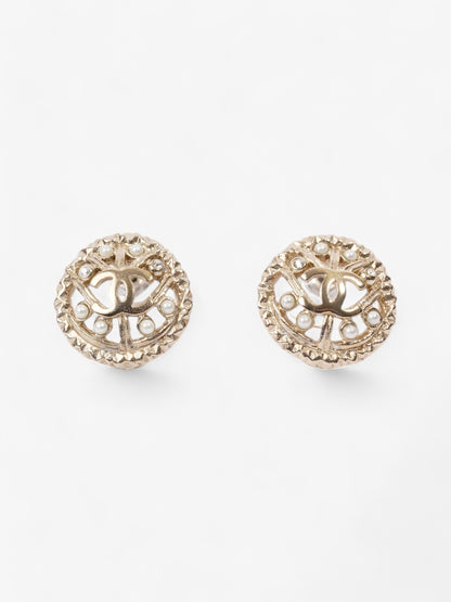 Chanel CC Round Pearl Earrings Gold Base Metal