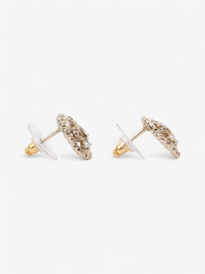 Chanel CC Round Pearl Earrings Gold Base Metal