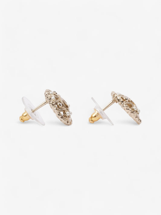Chanel CC Round Pearl Earrings Gold Base Metal