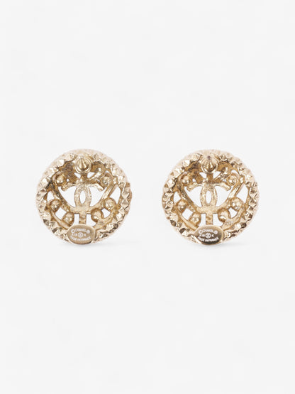 Chanel CC Round Pearl Earrings Gold Base Metal