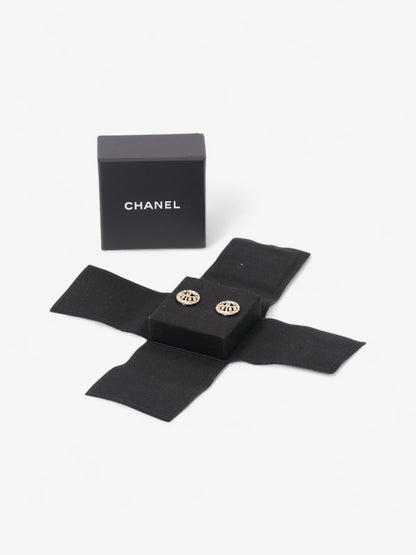Chanel CC Round Pearl Earrings Gold Base Metal