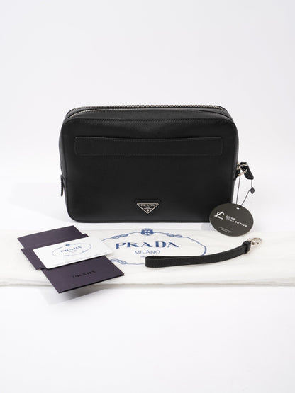 Prada Zipped Clutch Black Saffiano Leather