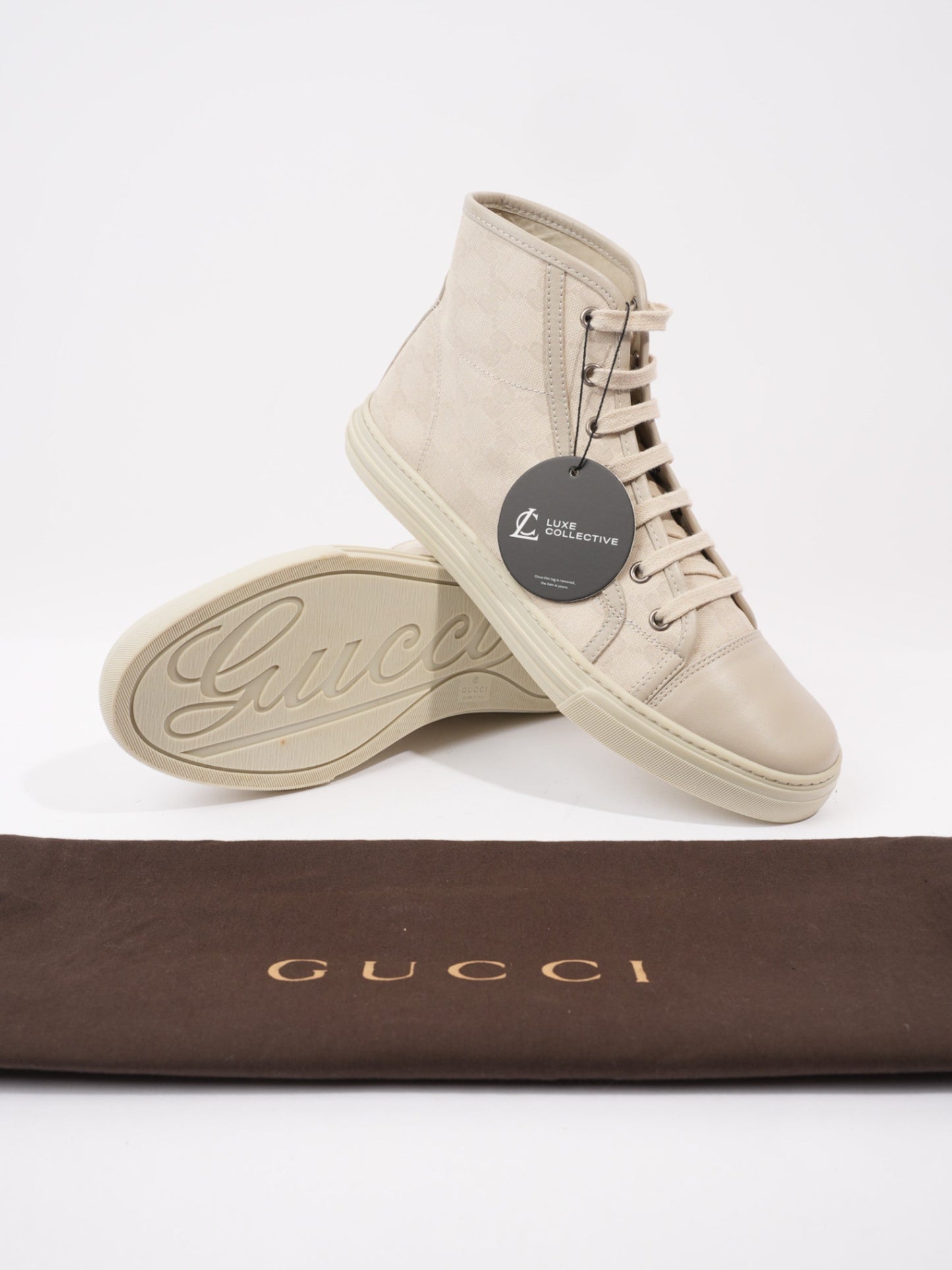 Gucci GG Monogram High-Top Sneakers Beige  Canvas EU 40 UK 7
