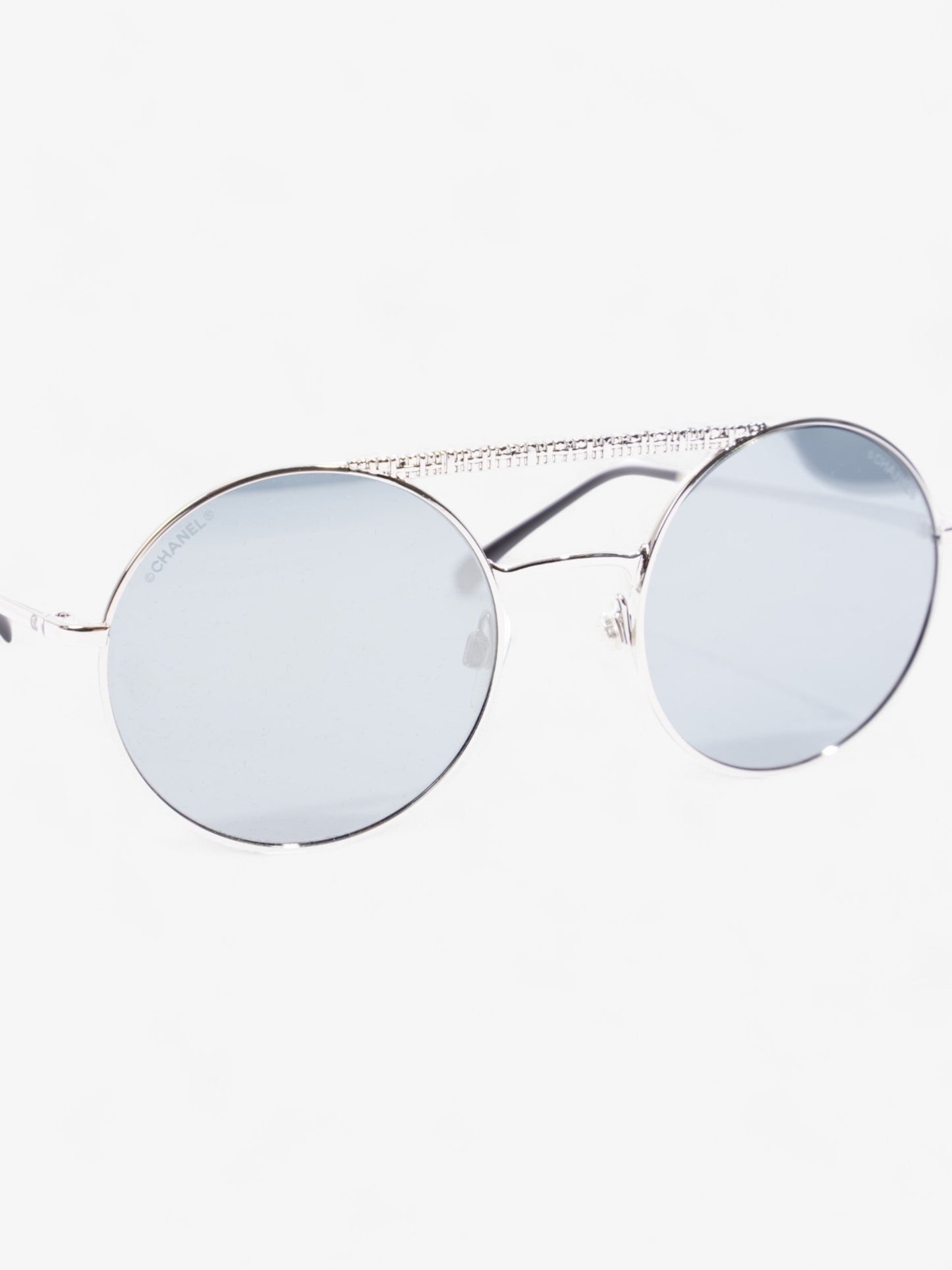 Chanel Round Sunglasses Silver Acetate 140mm