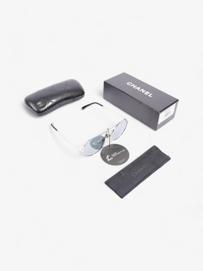 Chanel Round Sunglasses Silver Acetate 140mm