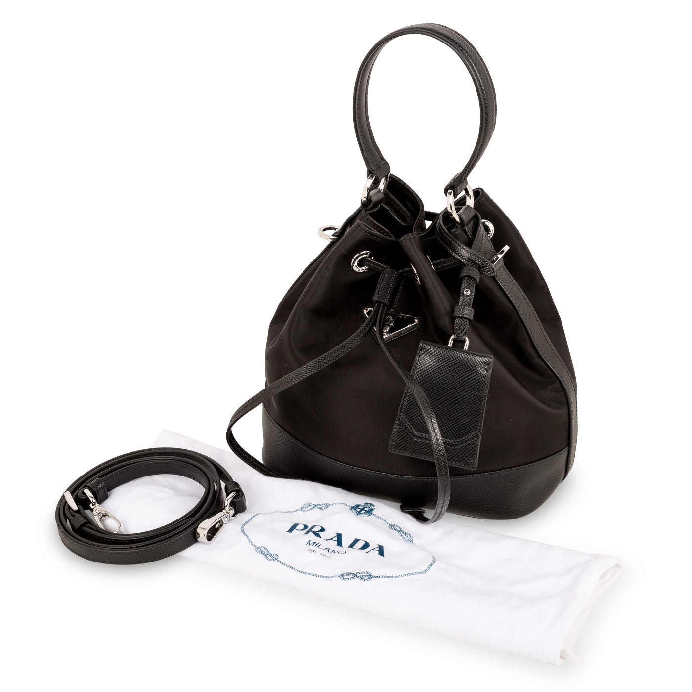 Prada Nylon & Saffiano Leather Bucket Bag