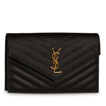 Saint Laurent Black Envelope Wallet on Chain