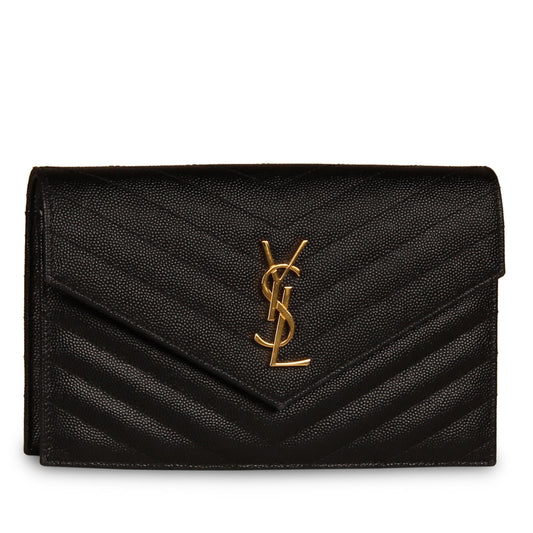 Saint Laurent Black Envelope Wallet on Chain