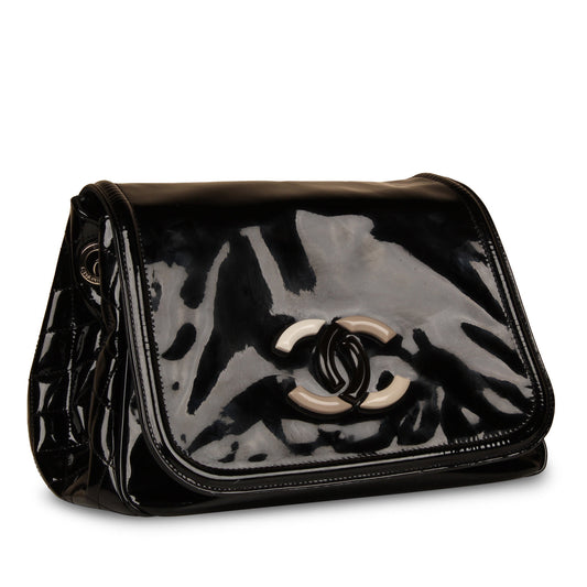 Chanel Vintage Black Vinyl Shoulder Bag