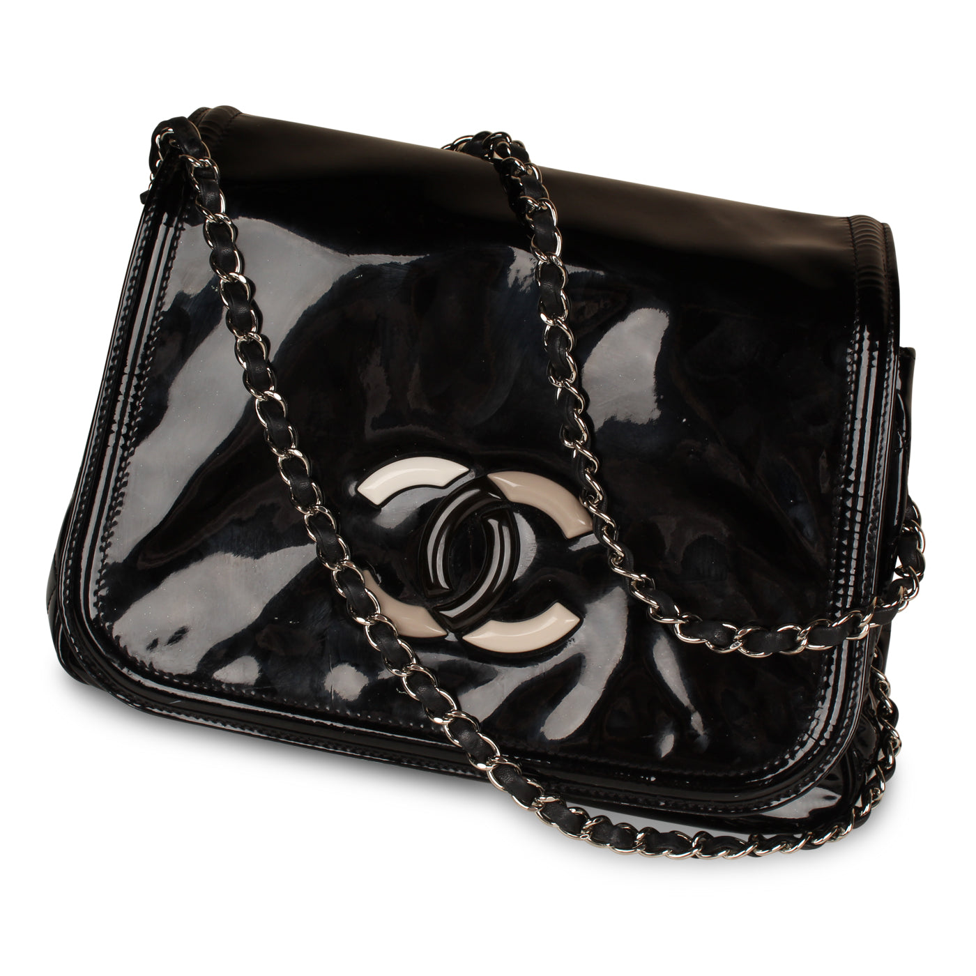 Chanel Vintage Black Vinyl Shoulder Bag