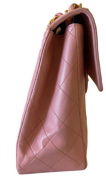 Chanel Vintage 90’s Barbie Pink Lambskin Maxi 24K Gold Hardware