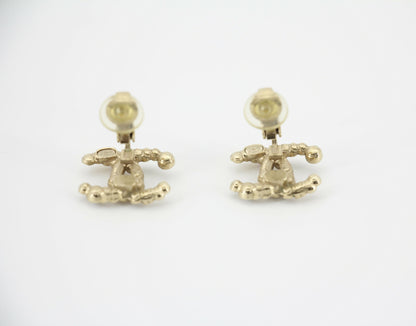 Chanel A19S Metal Dark Pink with Diamond CC Clip-on Earrings