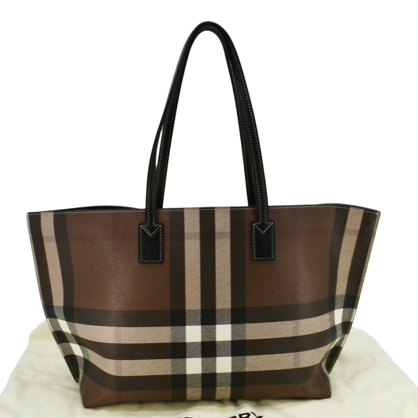 BURBERRY Check E-Canvas Tote Bag Brown