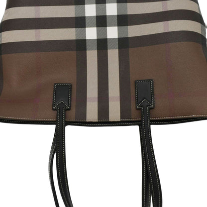 BURBERRY Check E-Canvas Tote Bag Brown