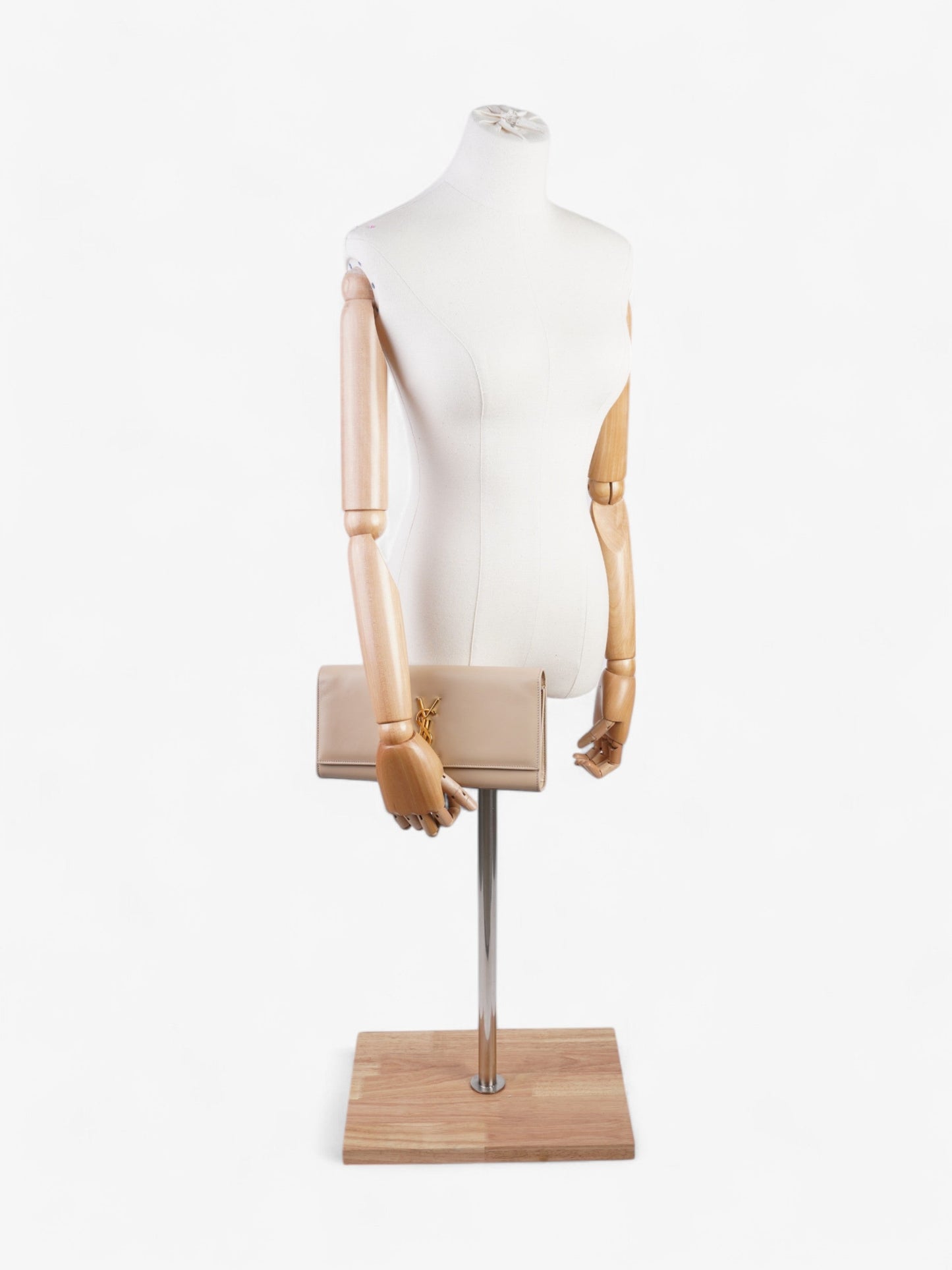 Saint Laurent Kate Monogram Clutch Beige Leather