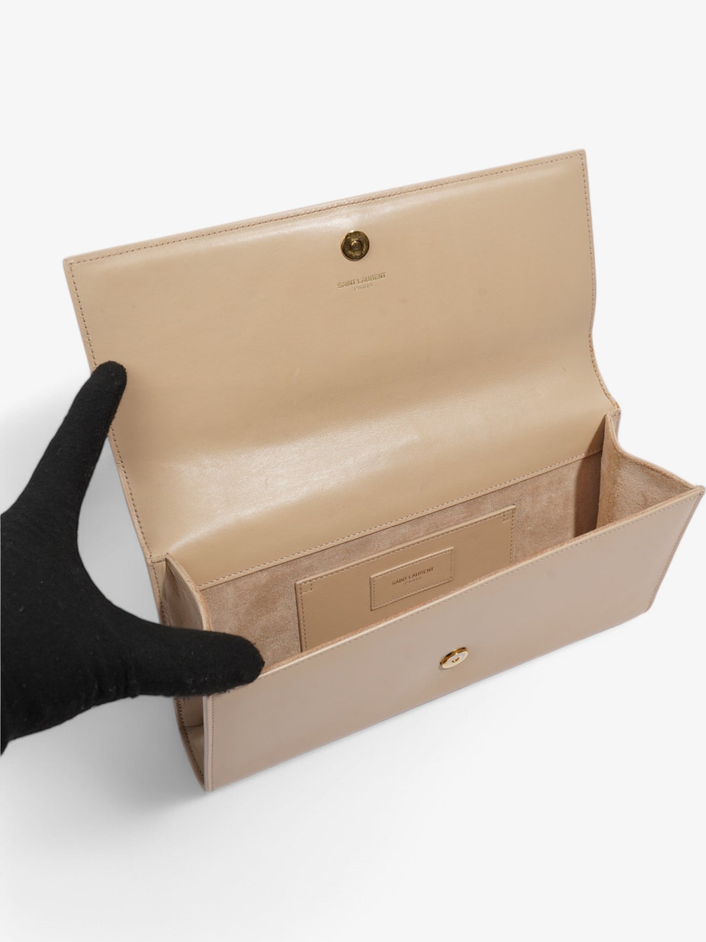 Saint Laurent Kate Monogram Clutch Beige Leather