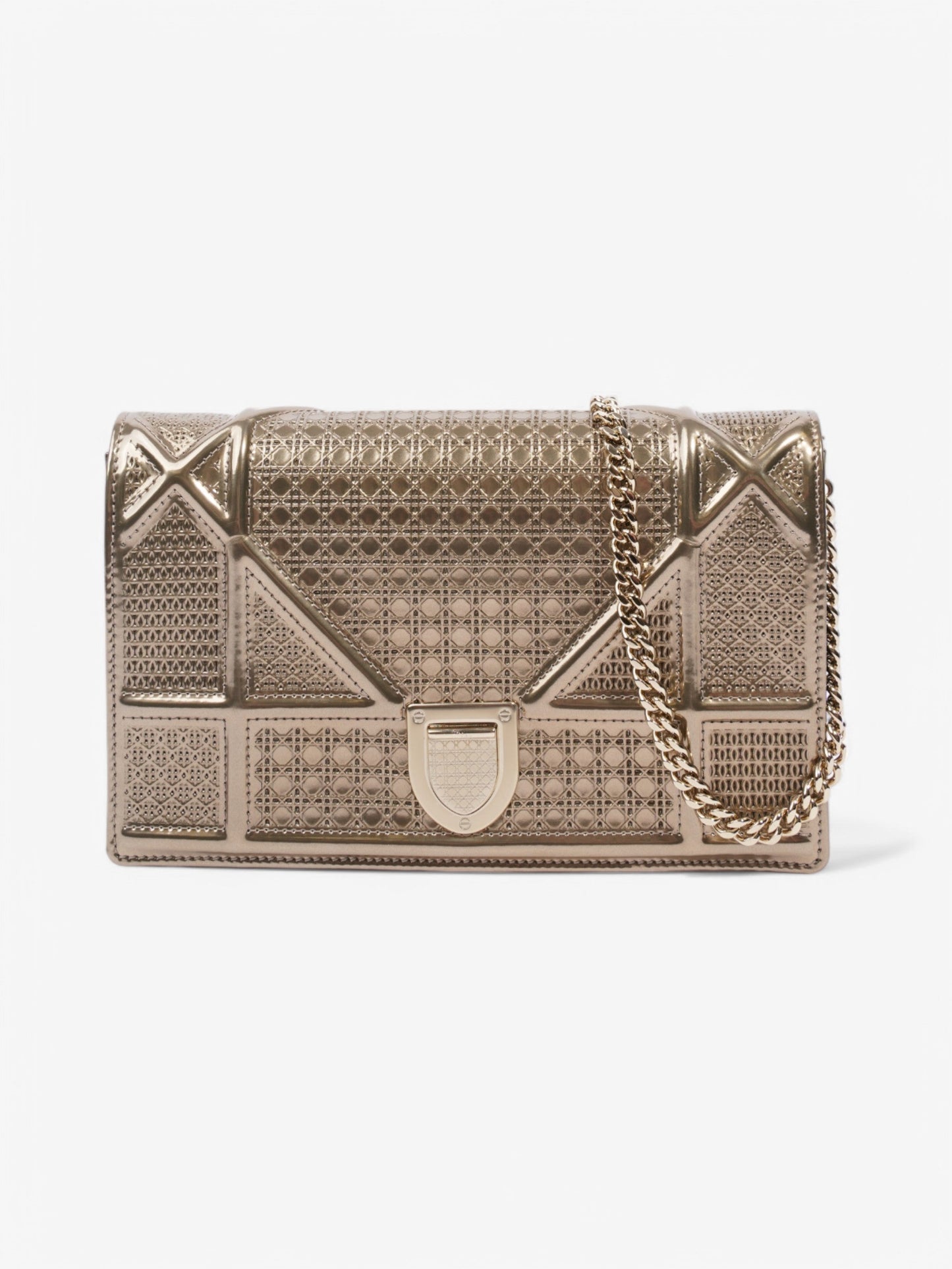 Christian Dior Diorama Wallet On Chain Metallic Gold Patent Leather