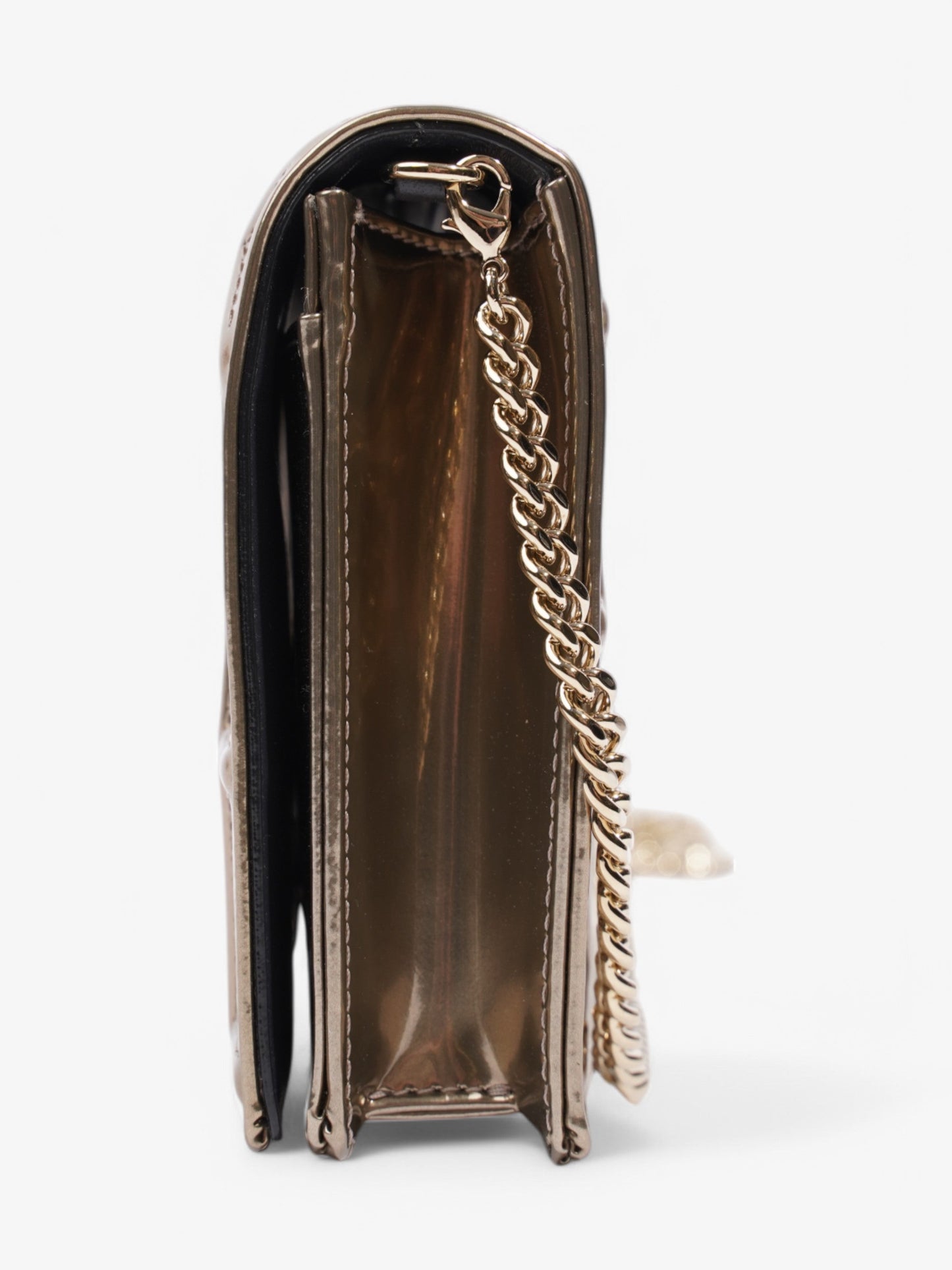 Christian Dior Diorama Wallet On Chain Metallic Gold Patent Leather