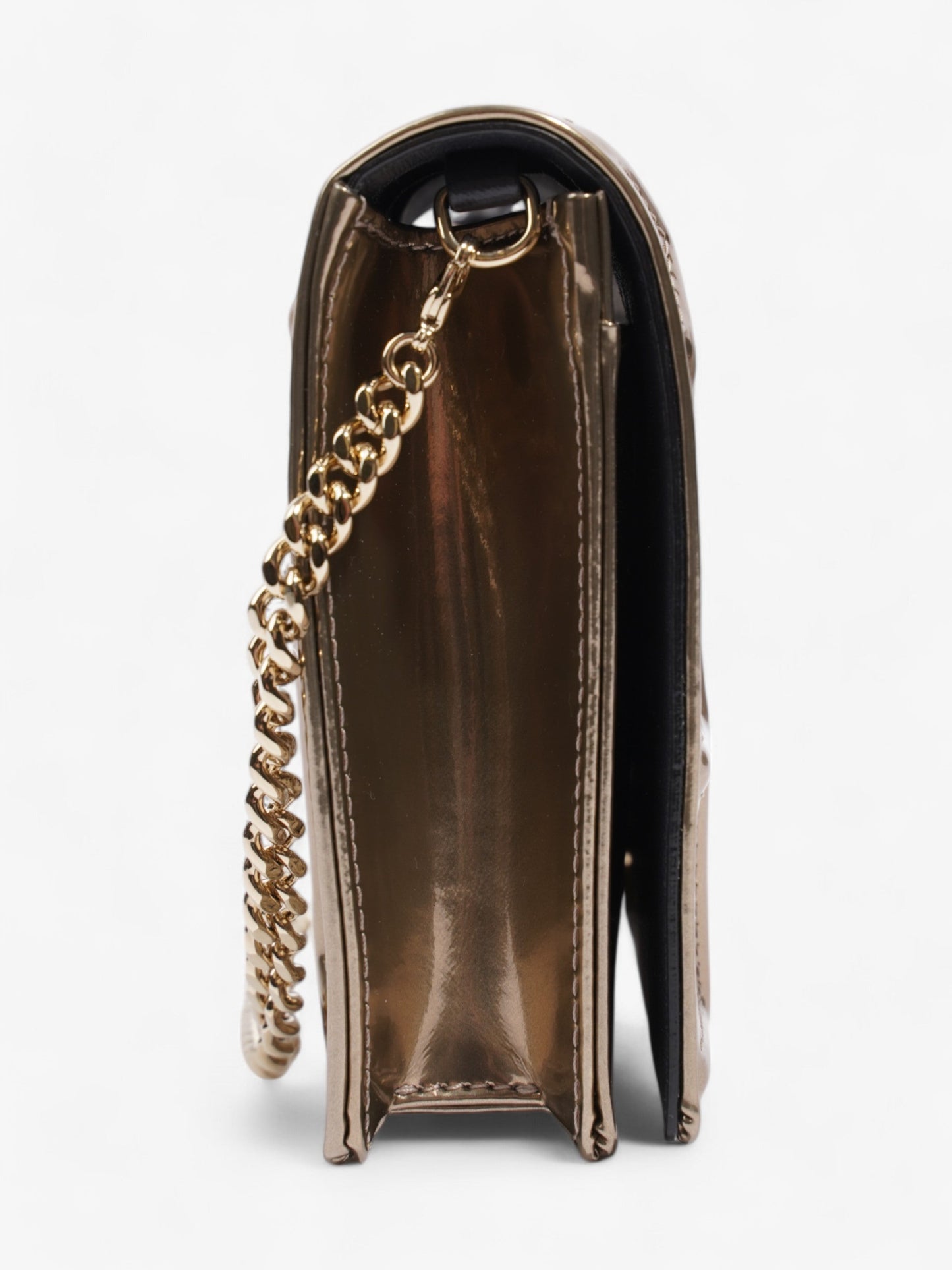 Christian Dior Diorama Wallet On Chain Metallic Gold Patent Leather