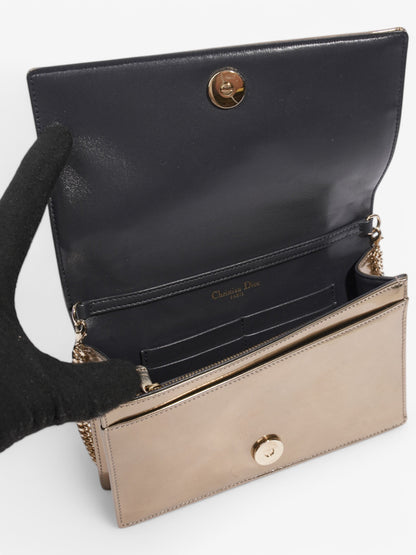 Christian Dior Diorama Wallet On Chain Metallic Gold Patent Leather