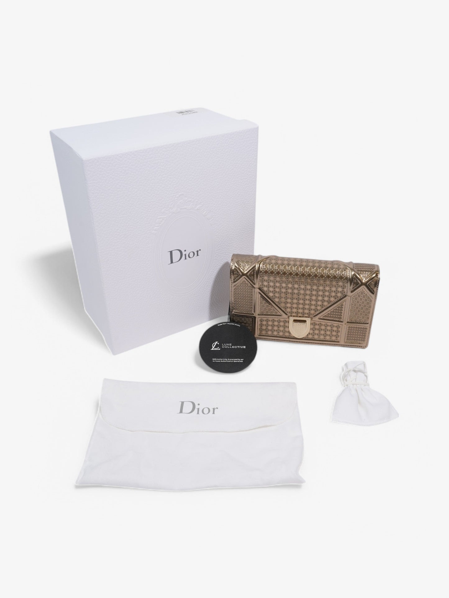 Christian Dior Diorama Wallet On Chain Metallic Gold Patent Leather