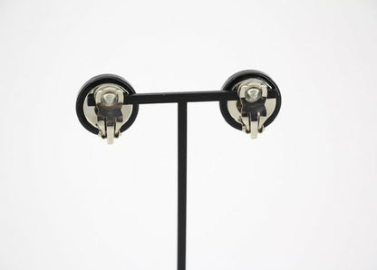 Chanel Vintage 01P Resin Black Hoop Mirror Clip-on Earrings
