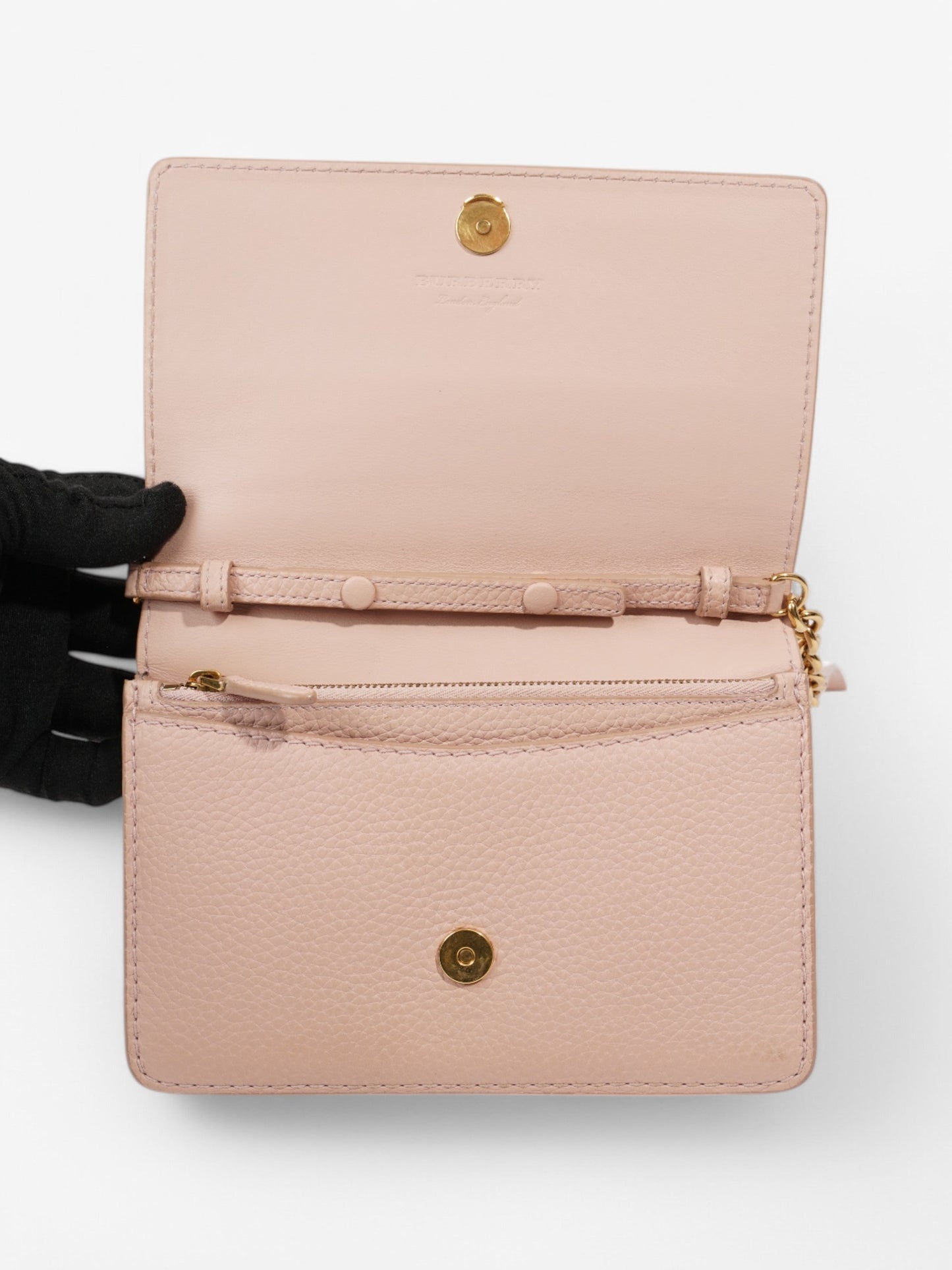 Burberry Henley Wallet On Chain Light Pink Grained Leather