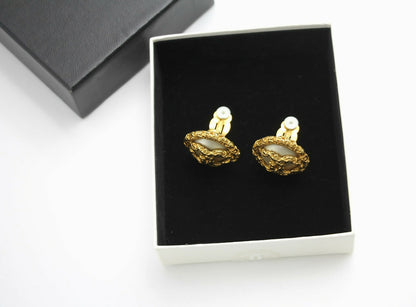 Chanel Vintage 93A White Lava Round Clip-on Earrings