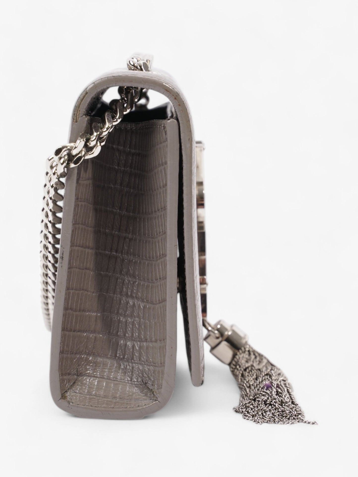 Saint Laurent Kate Tassel Grey Embossed Leather Small