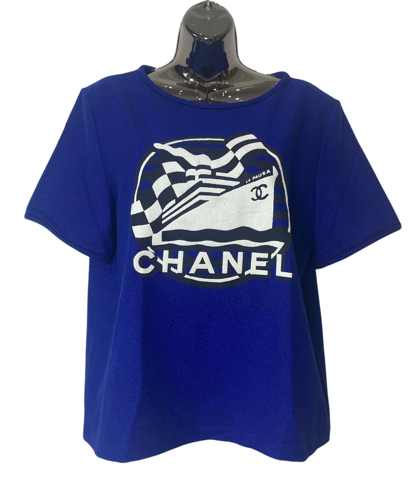 Chanel 19C La Pausa Runway Blue Blouse Top Shirt FR 42