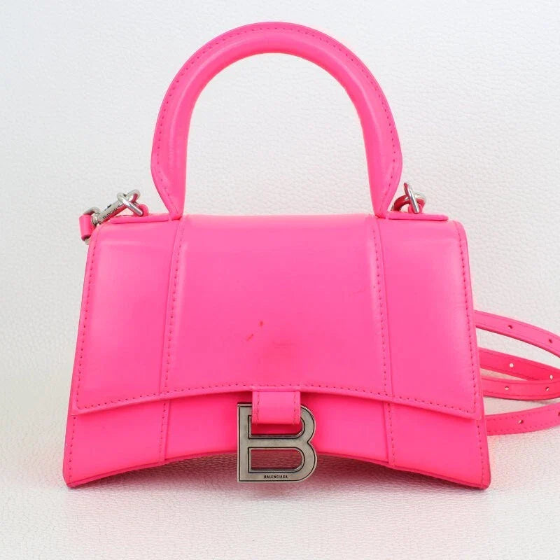 Balenciaga Hourglass XS Shiny Box Calf Top-Handle Bag  Fuschia