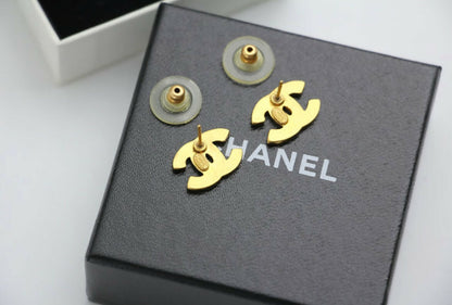 Chanel Vintage 99A Gold-Plated Cambon Collection ‘CHANEL’ Stud Earrings
