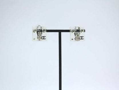 Chanel Vintage 05A Rhinestone Acrylic Transparent Square Earrings
