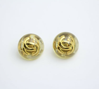 Chanel Vintage 1988 Gold-plated & Resin Round Clip-on earrings