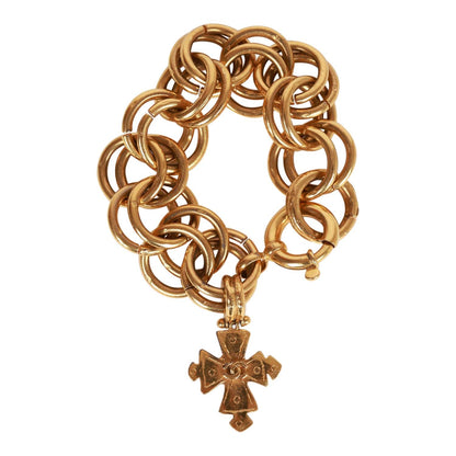 Chanel Vintage 24K Gold Plated Double Link CC-Logo Maltese Cross Charm Bracelet