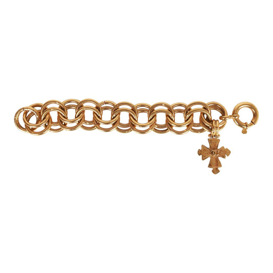 Chanel Vintage 24K Gold Plated Double Link CC-Logo Maltese Cross Charm Bracelet