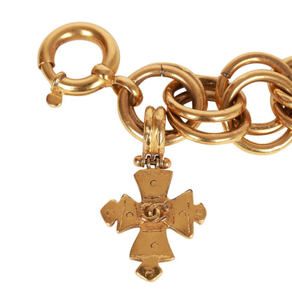 Chanel Vintage 24K Gold Plated Double Link CC-Logo Maltese Cross Charm Bracelet