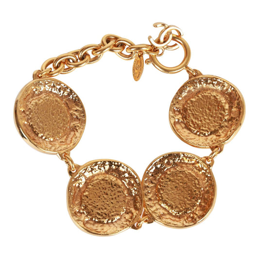 Chanel Vintage Gold, Green and Red Gripoix Medallion Bracelet
