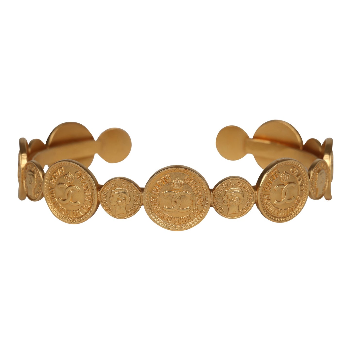 Chanel Vintage 24K Gold Plated Coin Cuff Bracelet