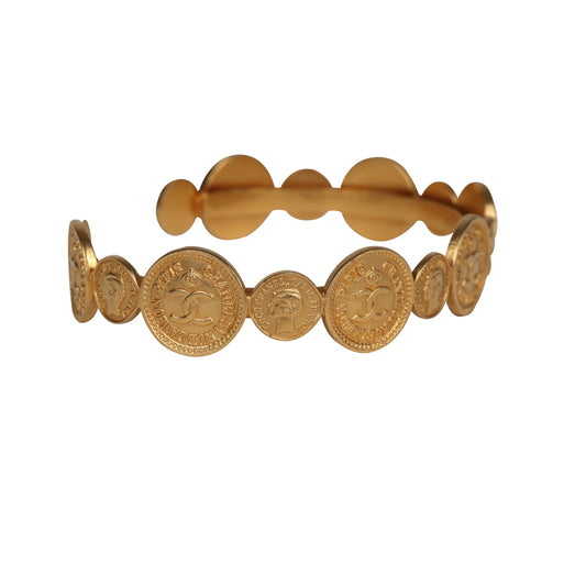 Chanel Vintage 24K Gold Plated Coin Cuff Bracelet