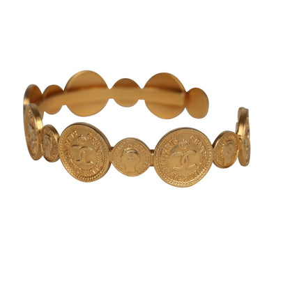 Chanel Vintage 24K Gold Plated Coin Cuff Bracelet