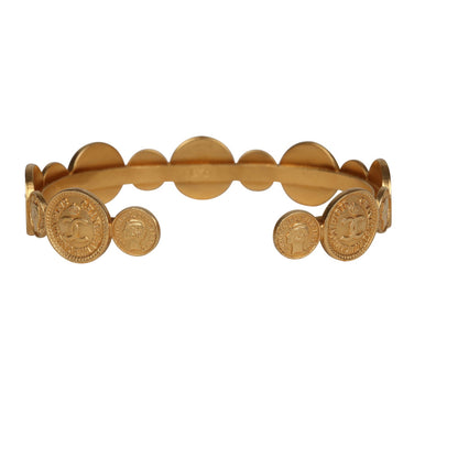 Chanel Vintage 24K Gold Plated Coin Cuff Bracelet