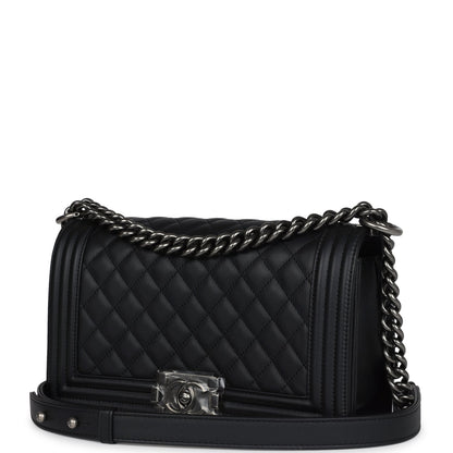 Chanel Medium Boy Bag Black Calfskin Aged Ruthenium Hardware