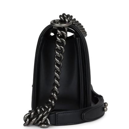 Chanel Medium Boy Bag Black Calfskin Aged Ruthenium Hardware
